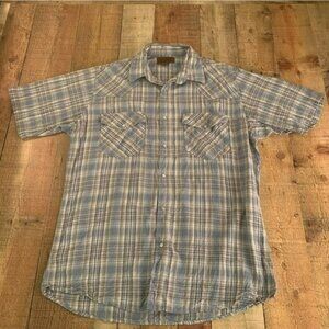 Ridge Rider RR blue short sleeve Pearl snap cowboy cut shirt large